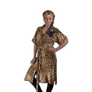 NWT Shinestar Animal Leopard Print Dress with Belt Botton Front Size Large
